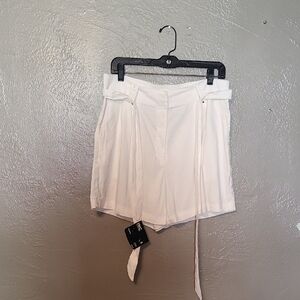 INC Women's White Shorts Size 8 W Tie Linen Blend NWT Front & Back Pockets